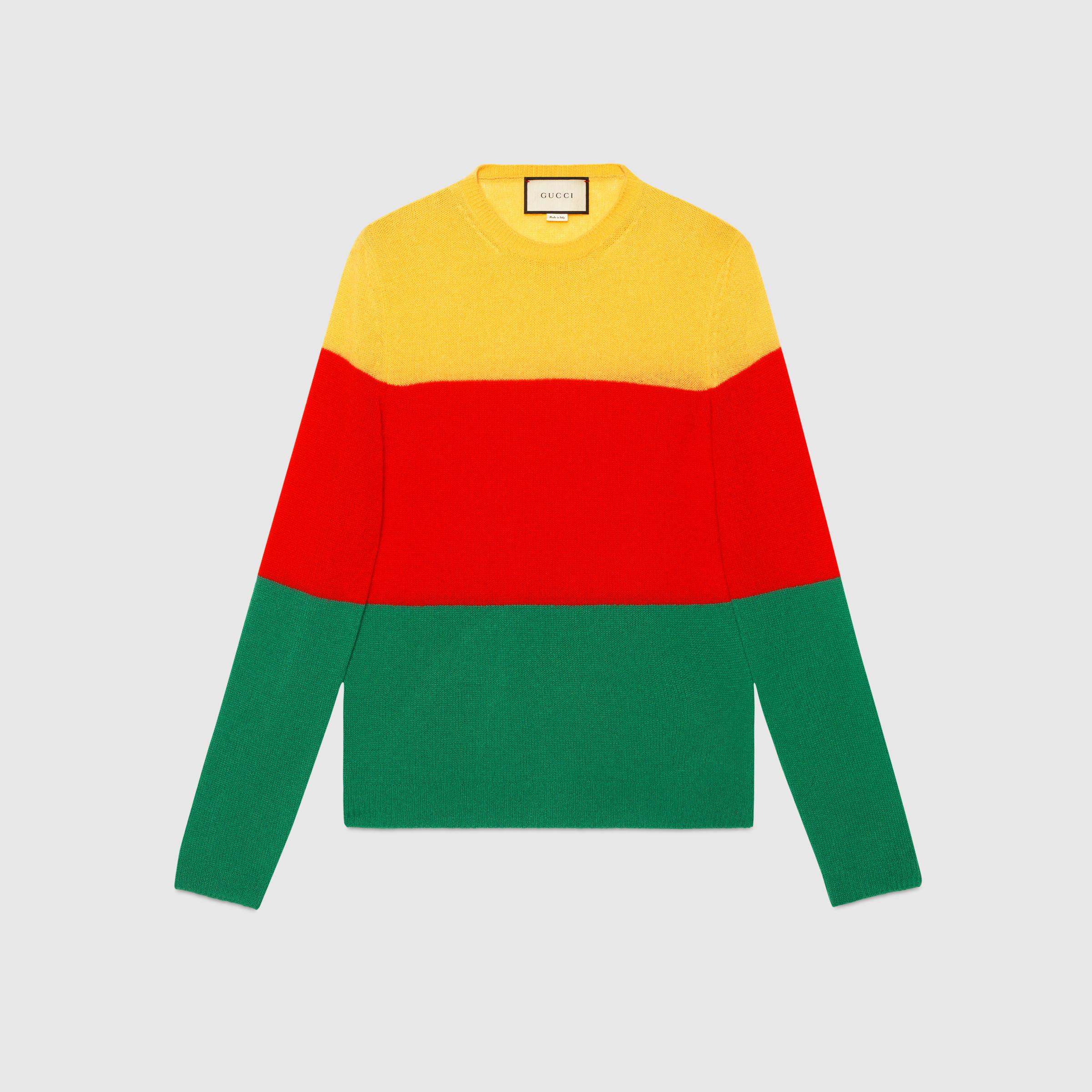 Gucci Cashmere Striped Crew Neck Sweater in Green for Men | Lyst